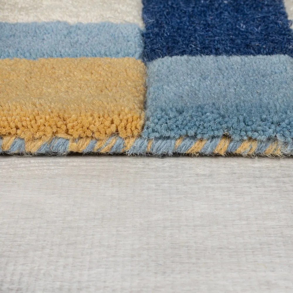 Kék kézi szövésű gyapjú futószőnyeg 60x230 cm Kai Wool Border – Flair Rugs