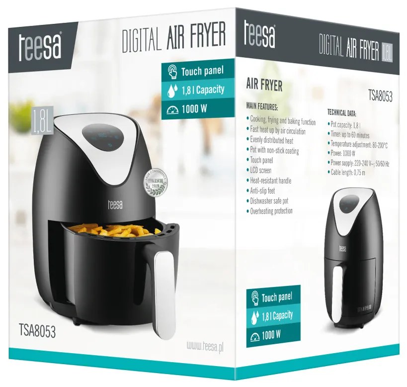 Teesa Airfryer légfritőz digital 1.8L fekete