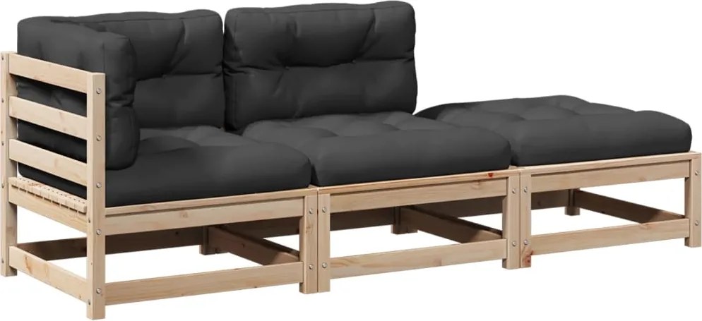 vidaXL 3 részes tömör fenyőfa kerti kanapészett párnával