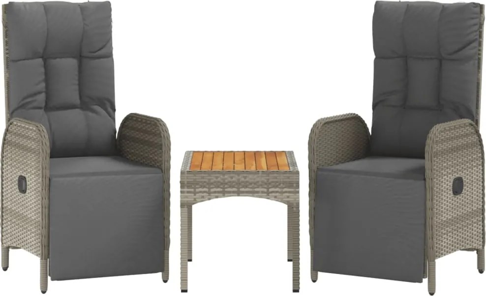 vidaXL 2 db szürke polyrattan dönthető kerti szék asztallal