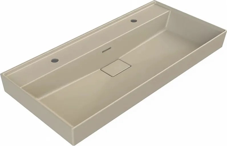 CeraStyle SHARP - MATT BÉZS - porcelán mosdókagyló - DUPLA csaplyukas - 100 x 48 cm