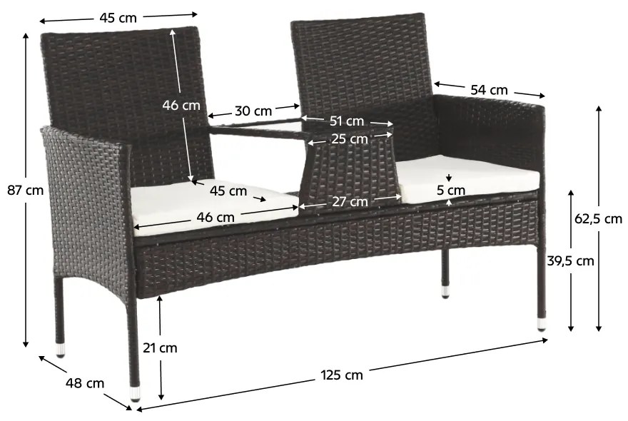 Kerti pad asztallal és párnákkal , barna/krém,LALIT
