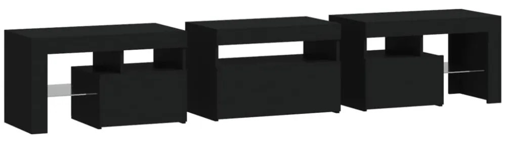 fekete TV-szekrény LED-világítással 200x36,5x40 cm