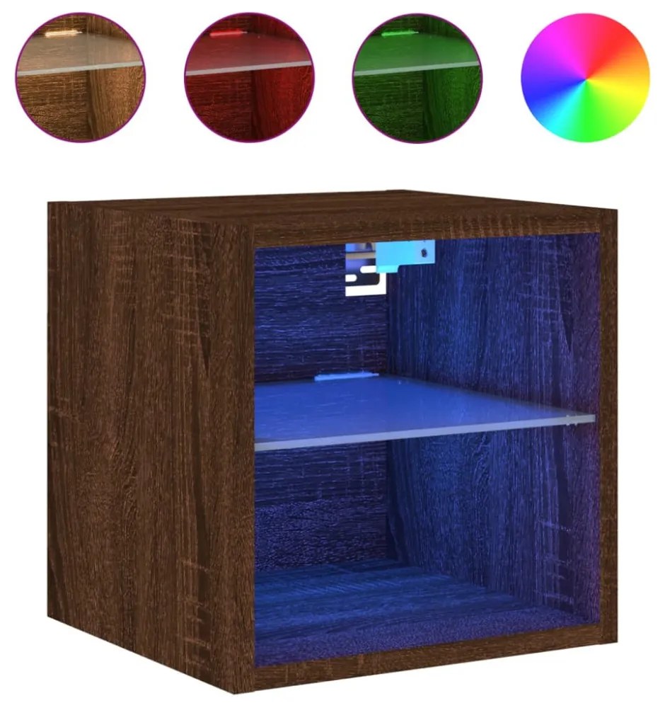 2 db barna tölgyszínű fali TV-szekrény LED-del 30x28,5x30 cm