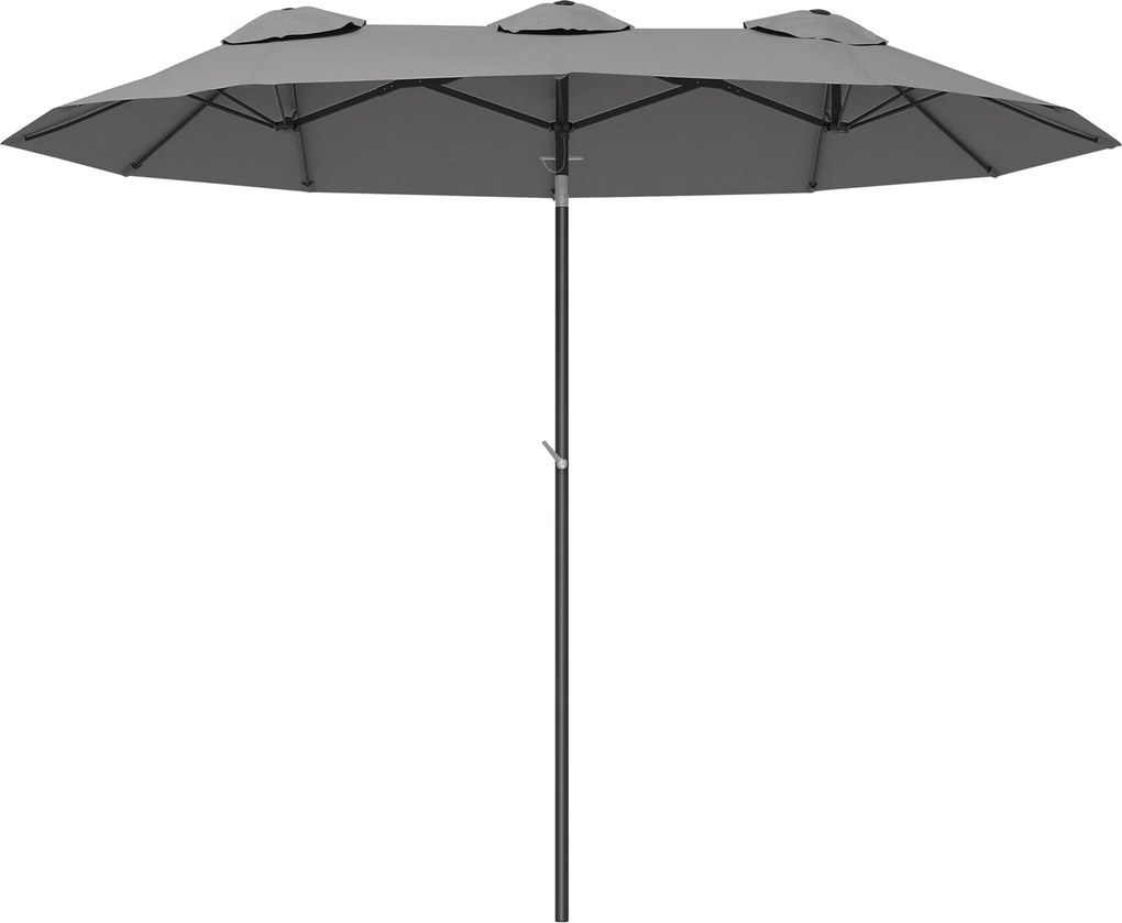 Outsunny Dupla Napernyő, 285x147cm-es Kerti Napernyő Kézi Karos Műanyag Rúddal, Szélcsatornás Oval Piac Napernyő, Szélálló Dupla Napernyő Állítható Dő