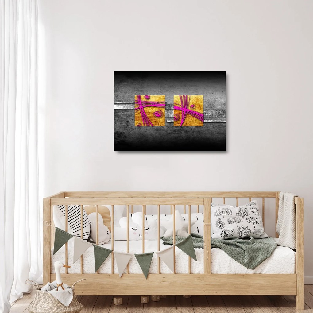 Fekete alapon színes négyzetek képe (üvegen) (70x50 cm)