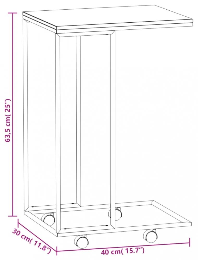 fekete szerelt fa kisasztal kerekekkel 40 x 30 x 63,5 cm