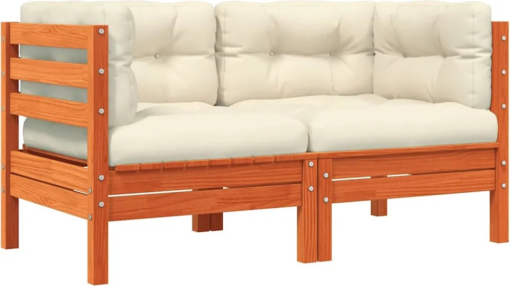 vidaXL 2 db viaszbarna tömör fenyőfa kerti sarokkanapé párnával