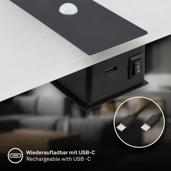 Briloner 3888015 - AURA LED újratölthető fali lámpa érzékelővel 2,5W/5V 1800 mAh fekete