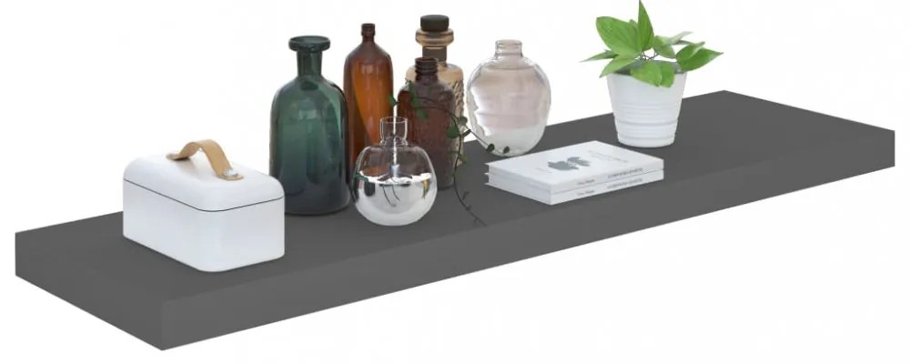 2 db magasfényű szürke MDF lebegő fali polc 90 x 23,5 x 3,8 cm