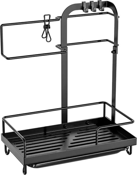 Kosár rendszerező mosogató polc csepegtetővel és szivacs akasztóval folyadék fekete