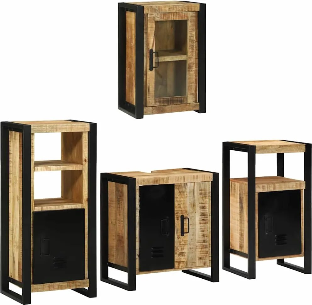 vidaXL Fürdőszoba bútor szett polcokkal 4 pcs Barna Tömör Mangófát