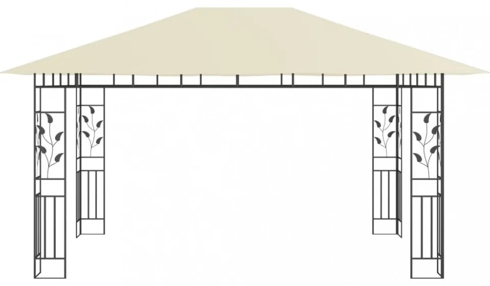 krémszínű pavilon szúnyoghálóval/LED fényfüzérrel 4x3x2,73 m