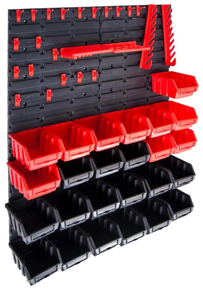 vidaXL 29 darabos piros és fekete tárolódoboz-készlet fali panelekkel