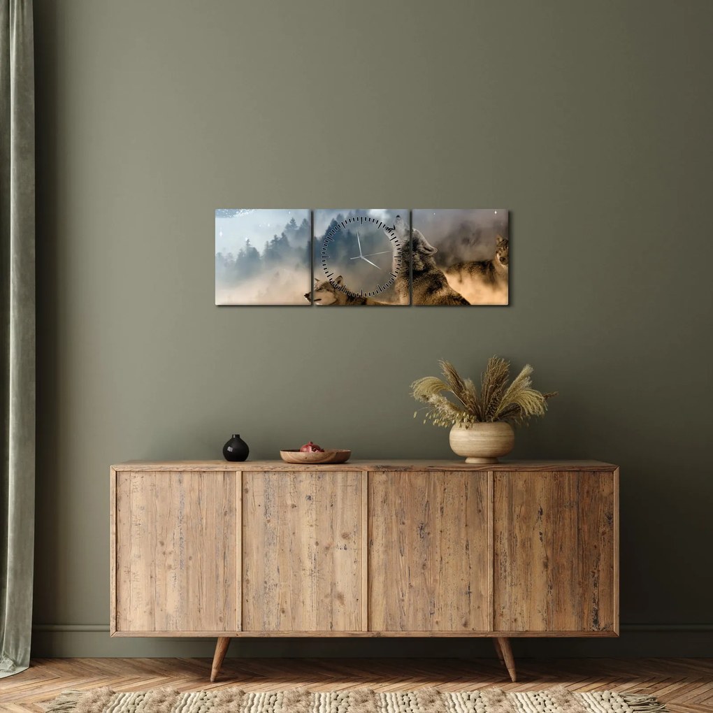 Farkasok üvöltése a holdra képe (órával) (90x30 cm)
