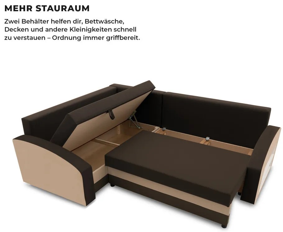 Grande sarokkanapé polcokkal , polc a jobb karfaban, baloldali, szövet anyag, bonell töltet, barna