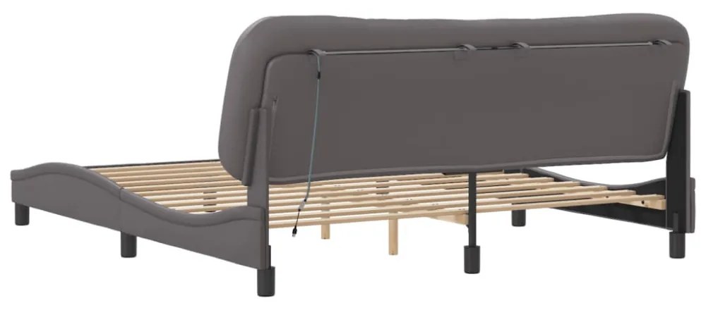szürke ágykeret LED-ekkel matrac nélkül Hvar 180 x 200 cm