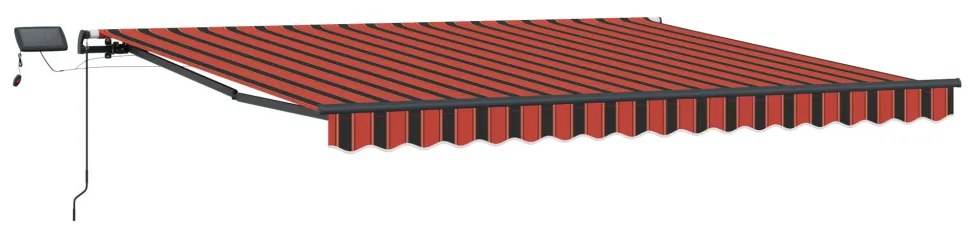 Kézi behúzható napellenző LED-del, narancssárga és barna 450x300 cm