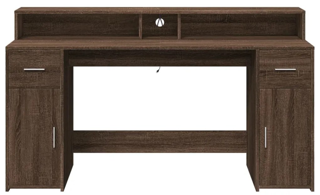 barna tölgy színű szerelt fa íróasztal LED-ekkel 160x55x91 cm
