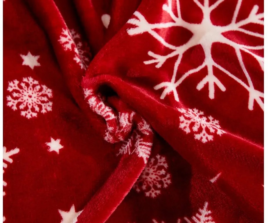 Mikroplüss ágyneműhuzat szett SNOWFALL piros + mikroplüss lepedő SOFT 180x200 cm fehér, franciaágyra