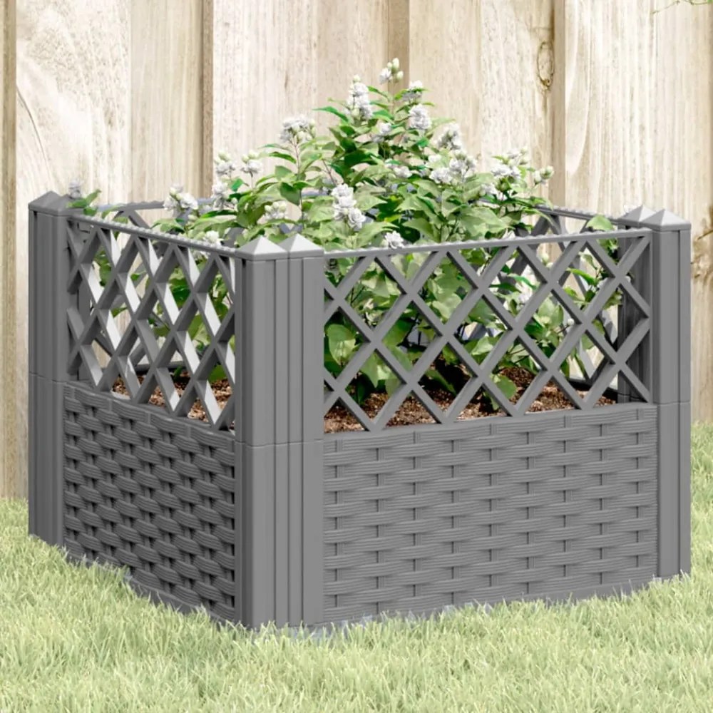 világosszürke PP kerti virágláda cövekekkel 43,5x43,5x43,5 cm