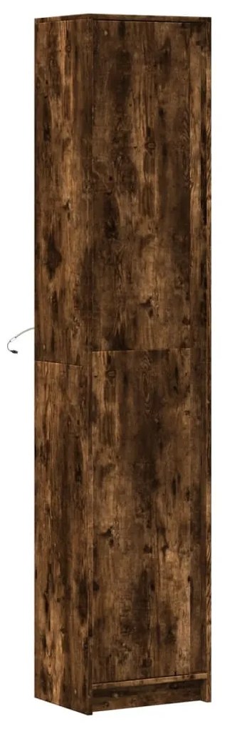 füstös tölgy szerelt fa LED-es magasszekrény 41,5x32,5x200 cm