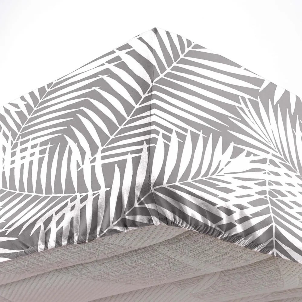 Fehér-szürke gumis pamut lepedő 90x190 cm Botania – douceur d'intérieur