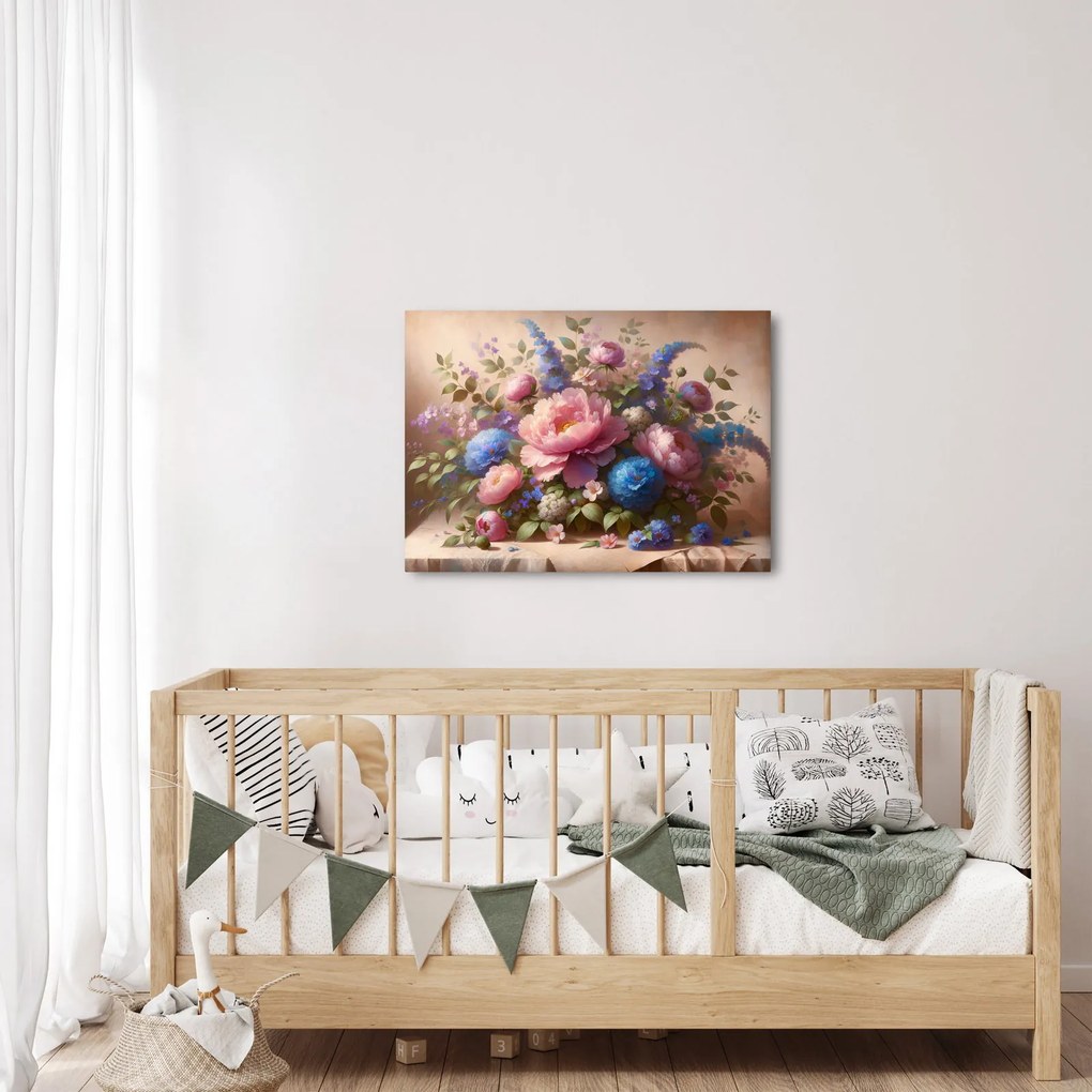 Kép - Asztal tele virágokkal (70x50 cm)
