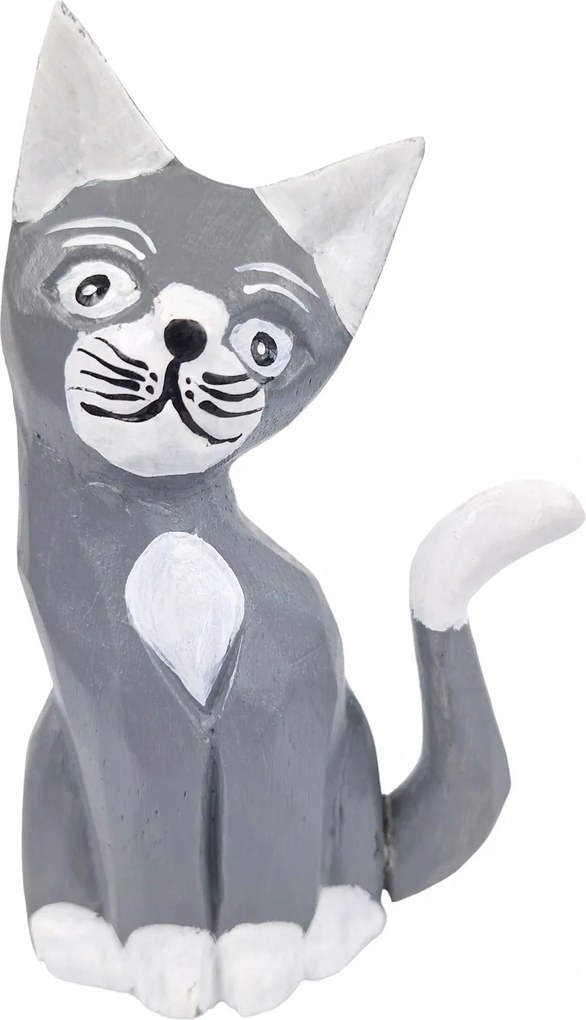 Fa Macska Kézzel Készített Festett Cica Faragott Dekoráció *12 cm