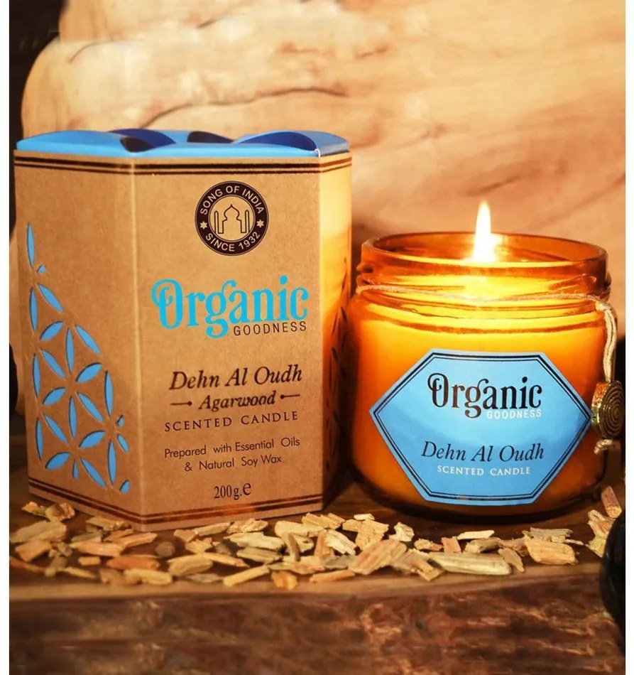 Dehn Al Oudh - Agarwood természetes illatú szója gyertya 200 g borostyánsárga üvegben