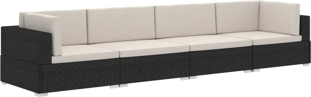 vidaXL 4-részes fekete polyrattan kerti kanapészett párnákkal