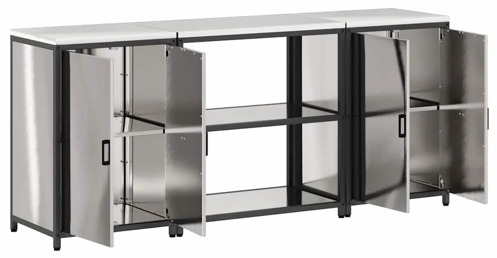 Konyhai Tároló Készlet polcokkal 3 pcs Ezüst 210 x 50 x 92 cm