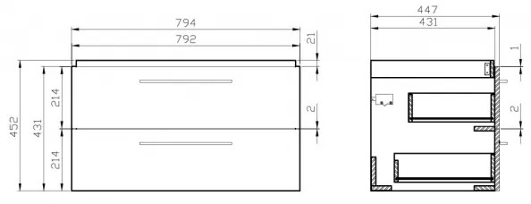 Cersanit S801-149-DSM - LARA 80 cm fehér fali fürdőszobaszekrény mosdóval