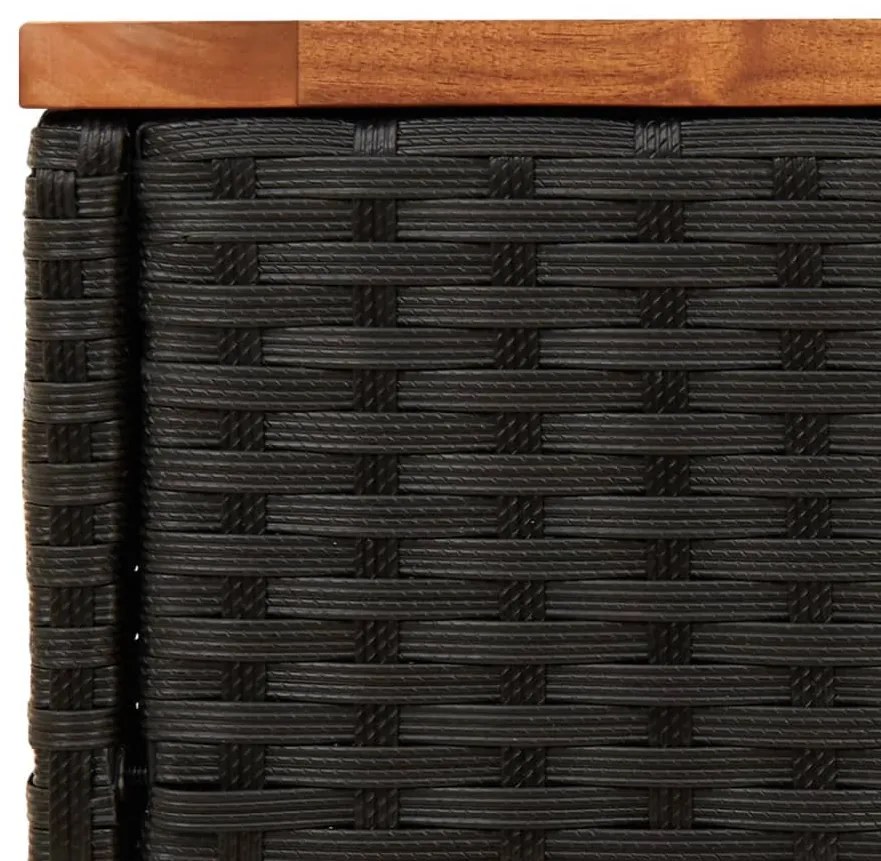 fekete polyrattan kerti kisasztal fa asztallappal 58x27,5x55 cm