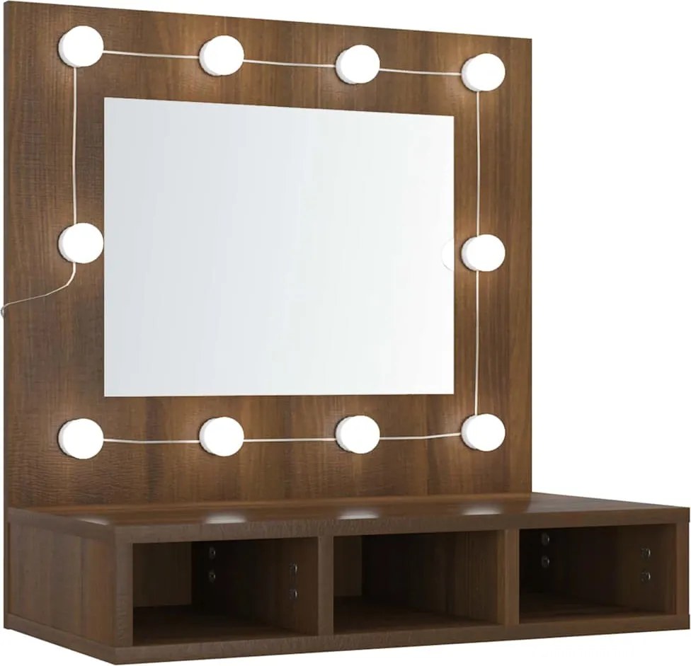 vidaXL barna tölgy színű tükrös szekrény LED-ekkel 60 x 31,5 x 62 cm