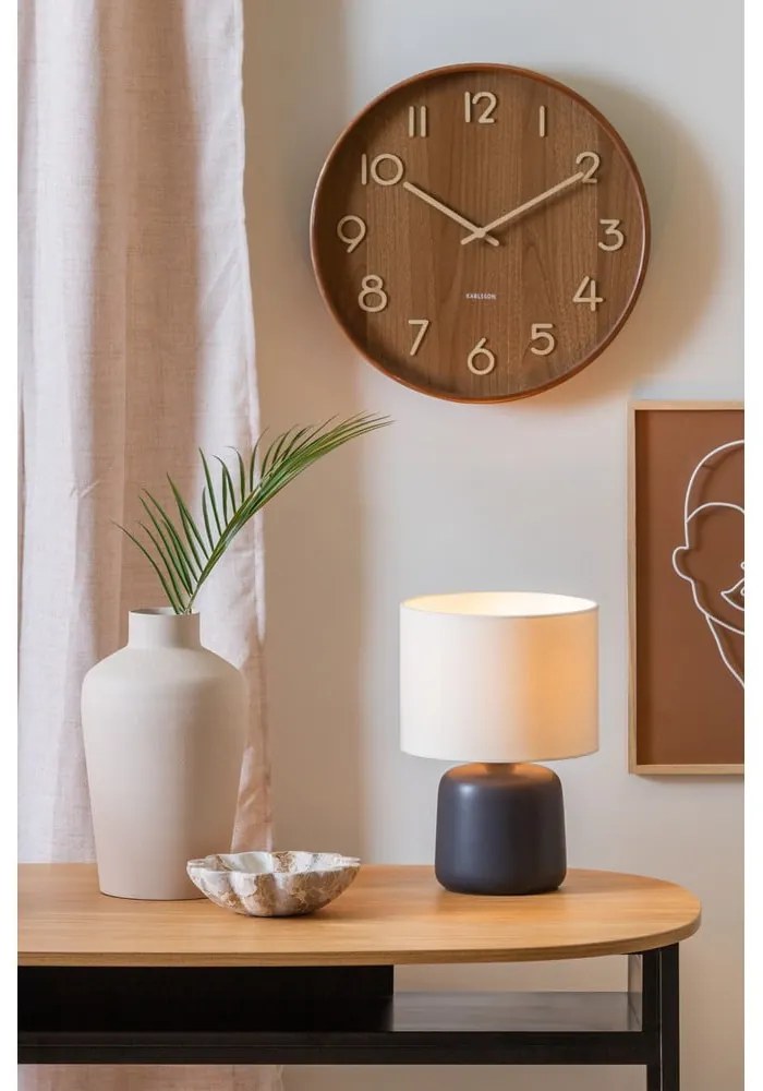 Matt fekete asztali lámpa textil búrával (magasság 33 cm) Alma – Leitmotiv
