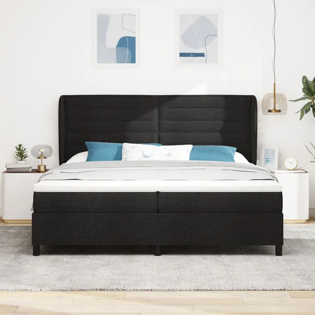 Boxspring Ágy Matrac Közepes Fekete 200x200 cm Szövet