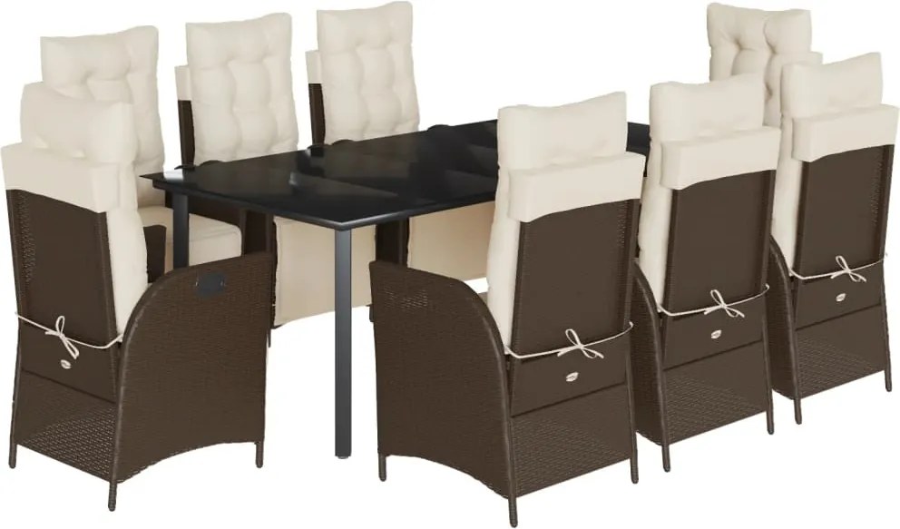 vidaXL 9 részes barna polyrattan kerti étkezőgarnitúra párnákkal