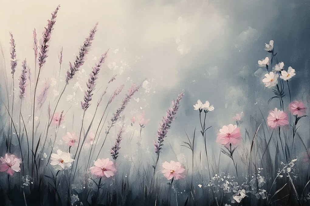 Fotótapéta Flizelina Természet Rét Kert Virágok Lila Rózsaszín 104x70,5 ragasztó