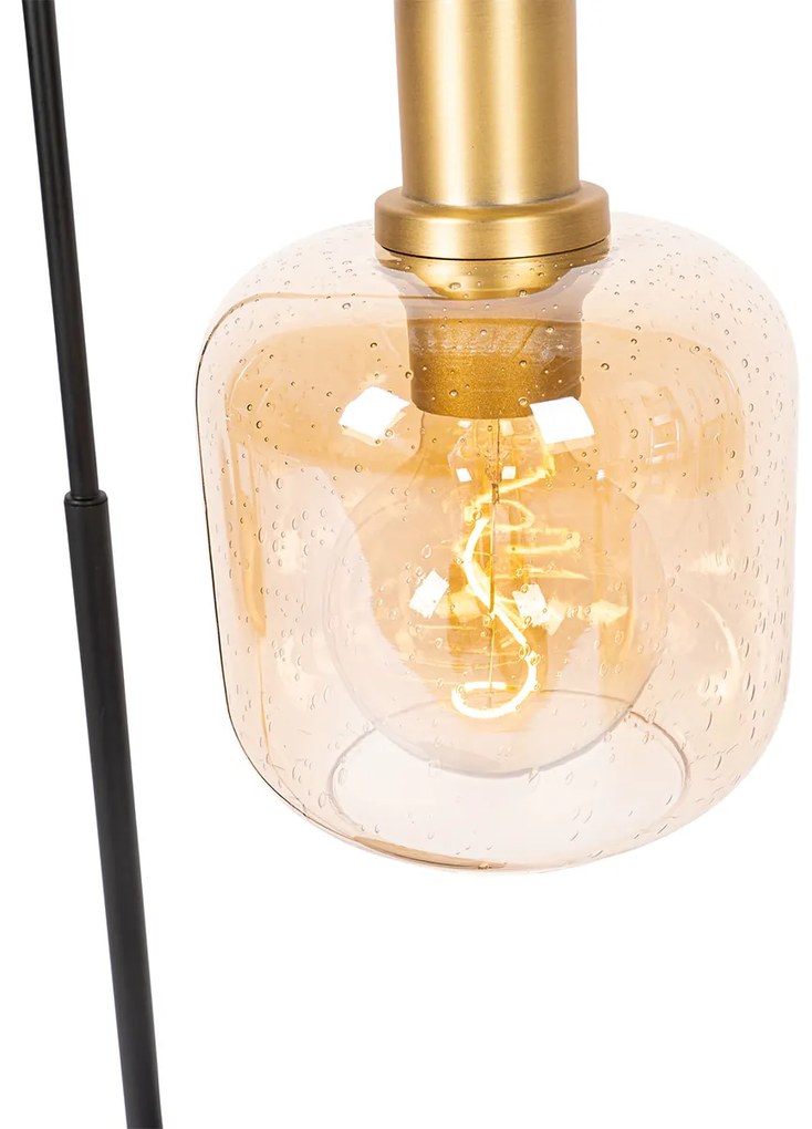 Design asztali lámpa fekete sárgarézzel és borostyán üveggel - Zuzanna