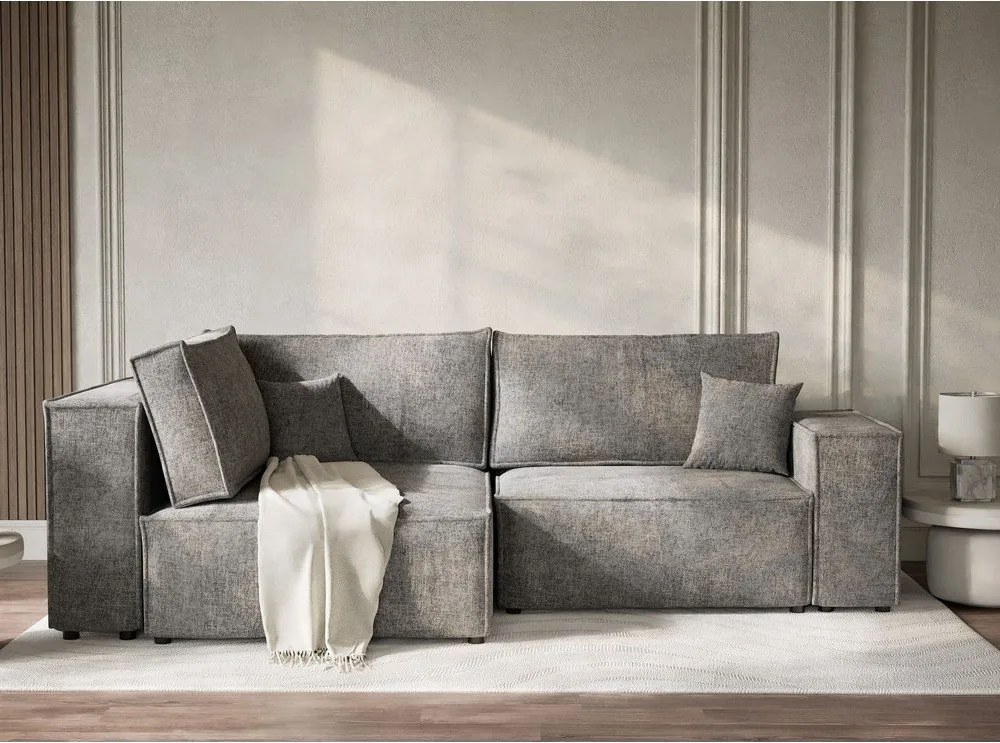 Szürke zsenília kinyitható-tárolóhelyes sarokkanapé (bal oldali-L alakú) Tonga – Maison de Rêve