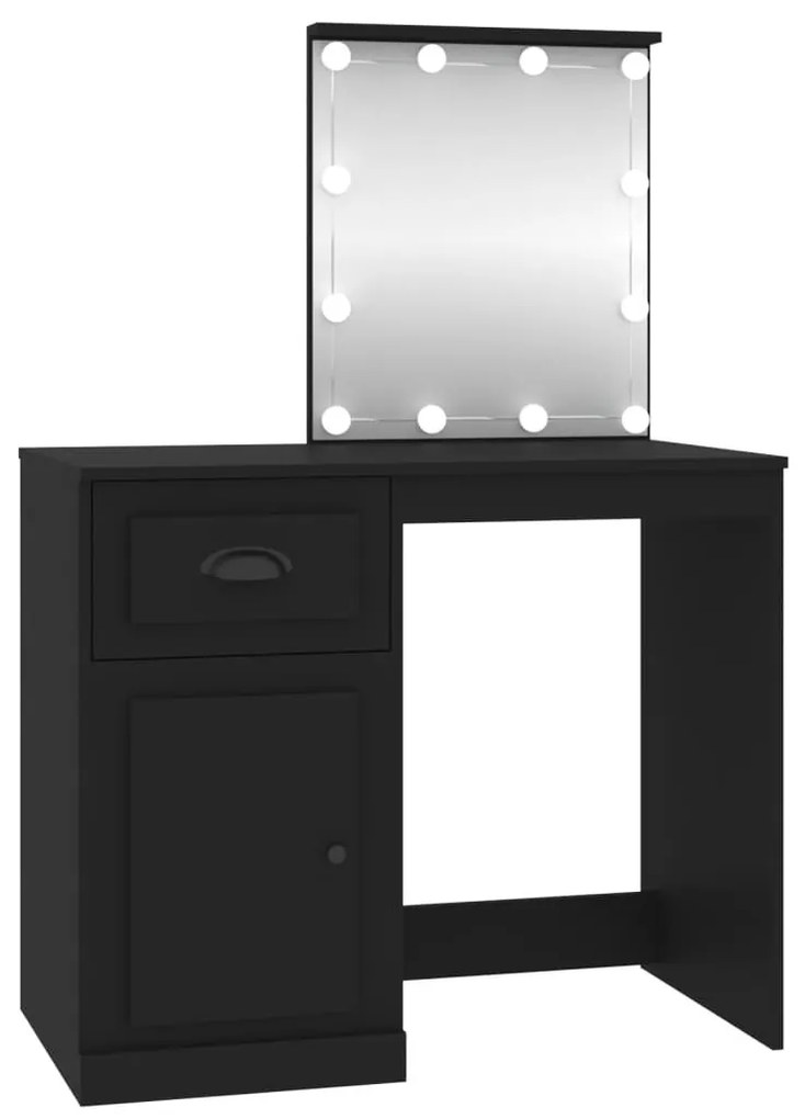fekete szerelt fa pipereasztal LED-del 90 x 50 x 132,5 cm