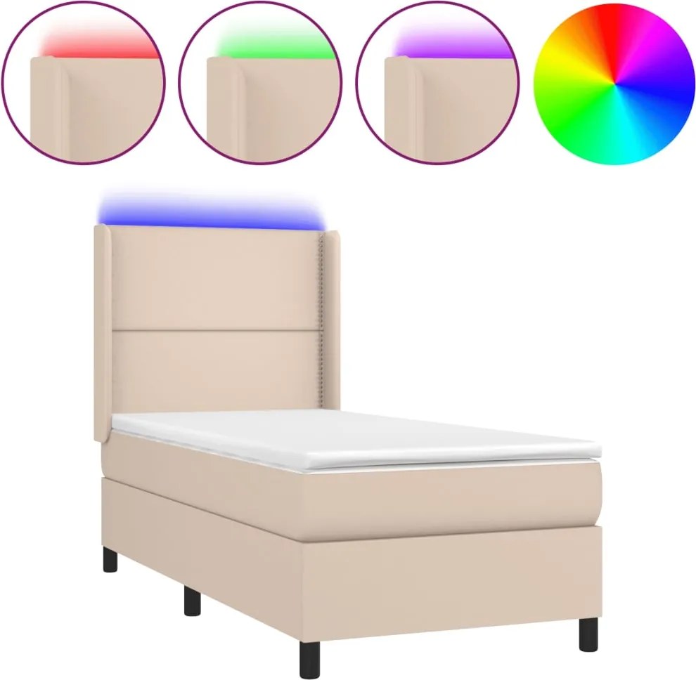 vidaXL cappuccino színű műbőr rugós ágy matraccal és LED-del 90x190 cm