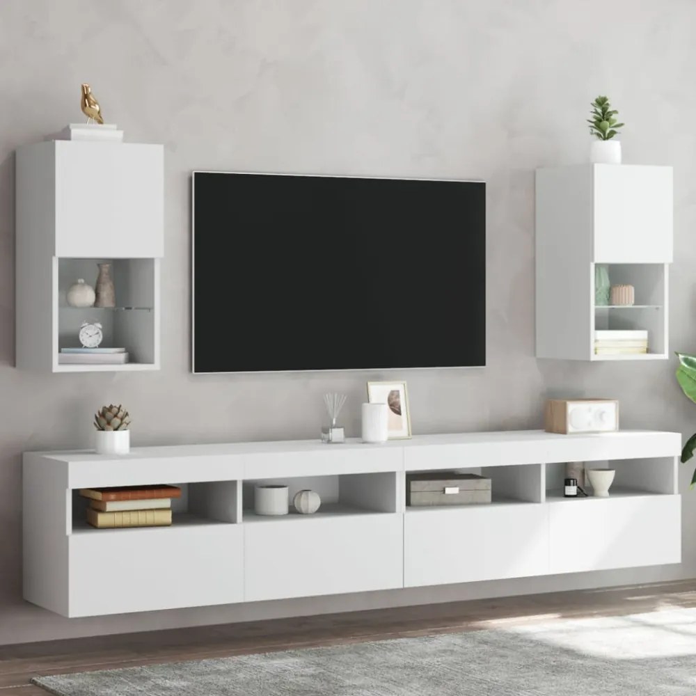 2 db fehér TV-szekrény LED-lámpákkal 30,5x30x60 cm