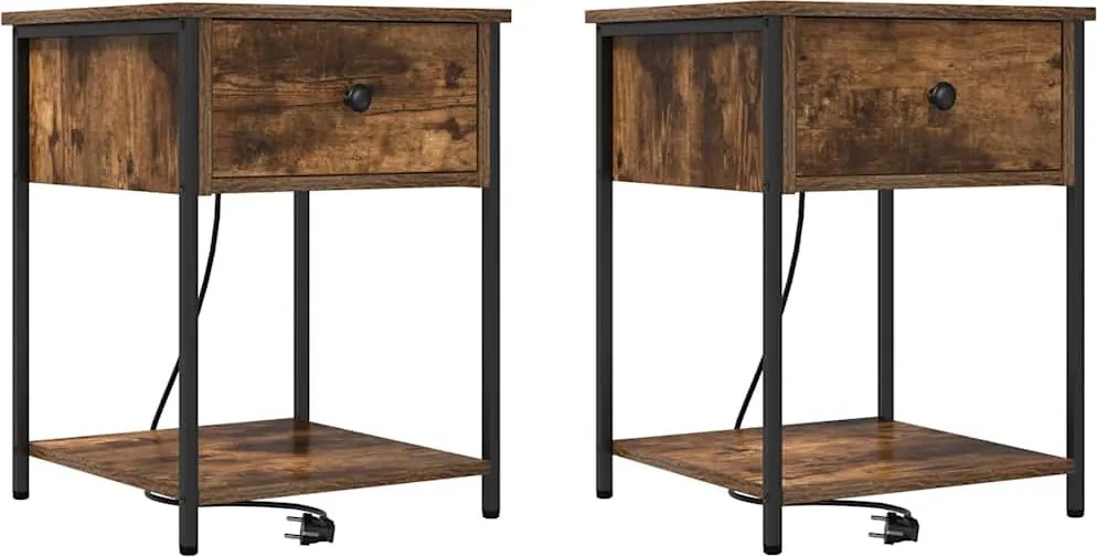 vidaXL Éjjeliszekrény 2 pcs Füstölt tölgy 42 x 41 x 56 cm Faanyag