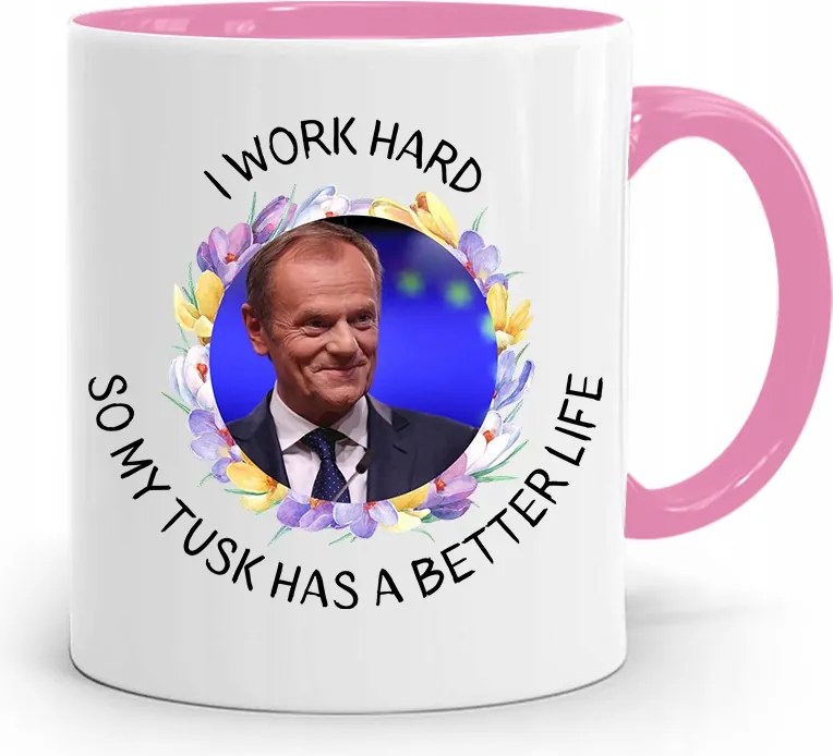 Donald Tusk Rózsaszín Bögre Platform Ajándék fényképes nyomtatással