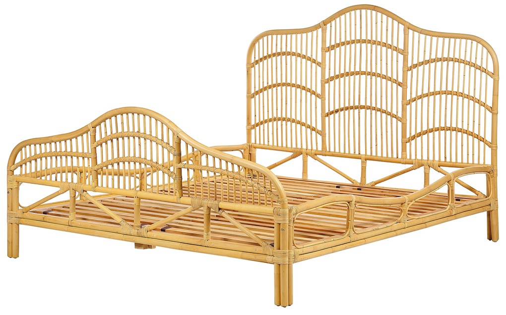 Világosbarna rattan franciaágy 160 x 200 cm DOMEYROT Beliani