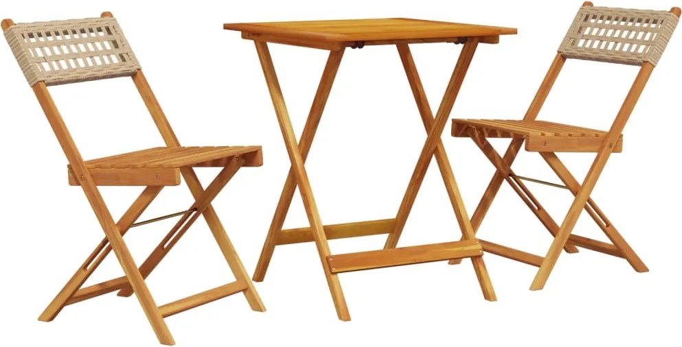 vidaXL 3 részes bézs polyrattan és tömör fa bisztrószett