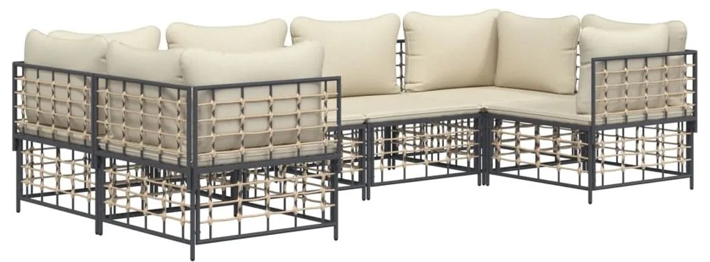 6 részes antracitszürke polyrattan kerti ülőgarnitúra párnákkal