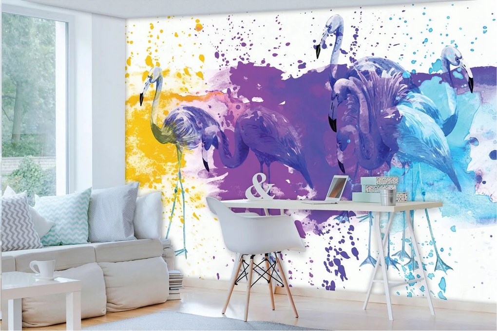 Fotótapéta Flamingók absztrakt vinil foltok 368x280 Színes madarak +ragasztó